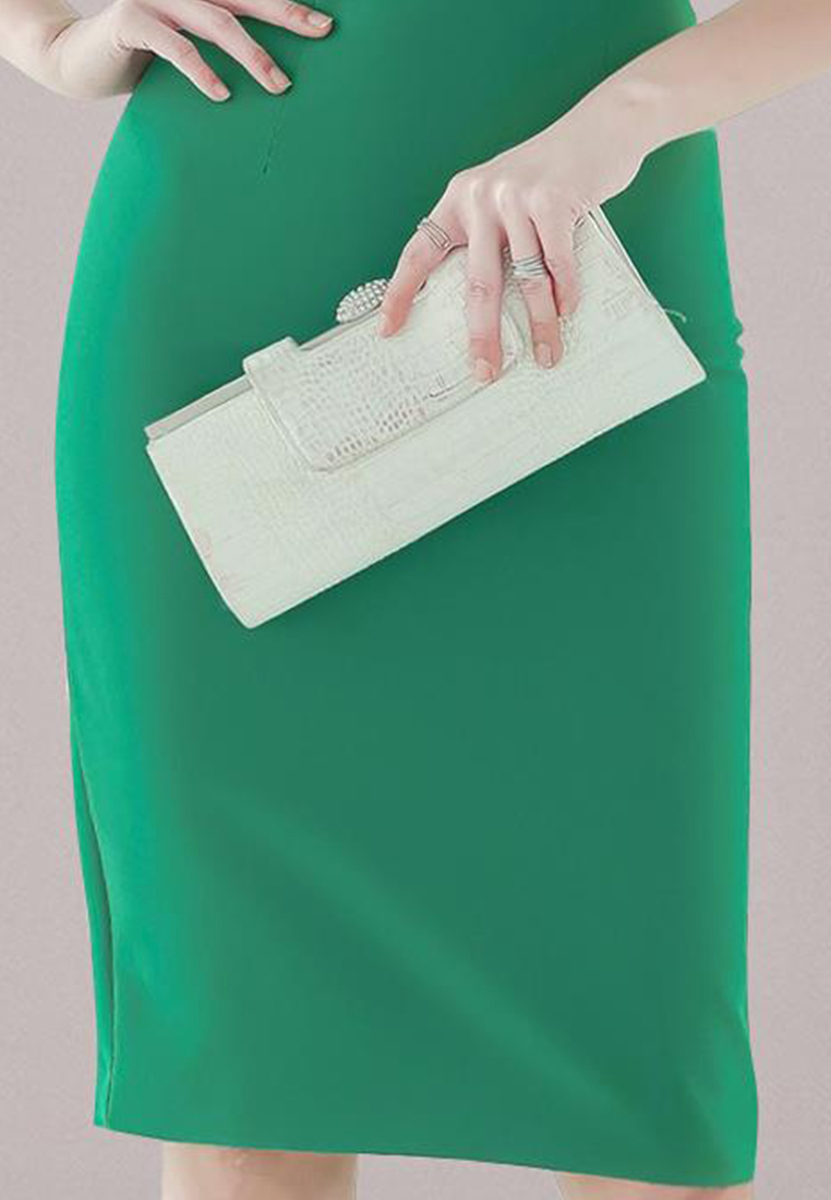 Elegant ruffled off-shoulder slit dress CA100574GR