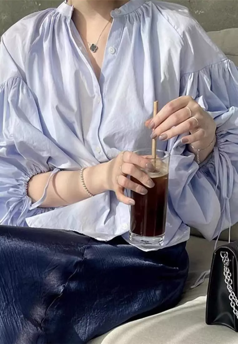 Korean loose and versatile lantern sleeve shirt CA24092719BL