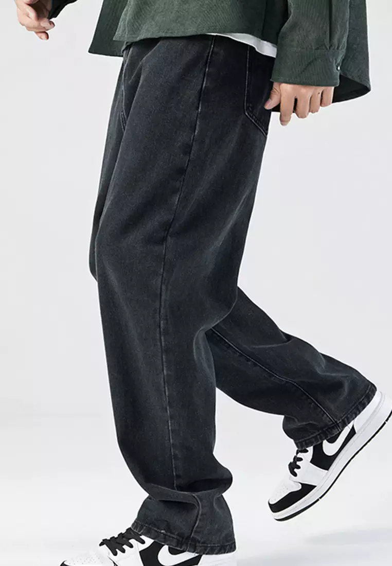 Simple Straight Washed Denim Long Pants A22050331BK