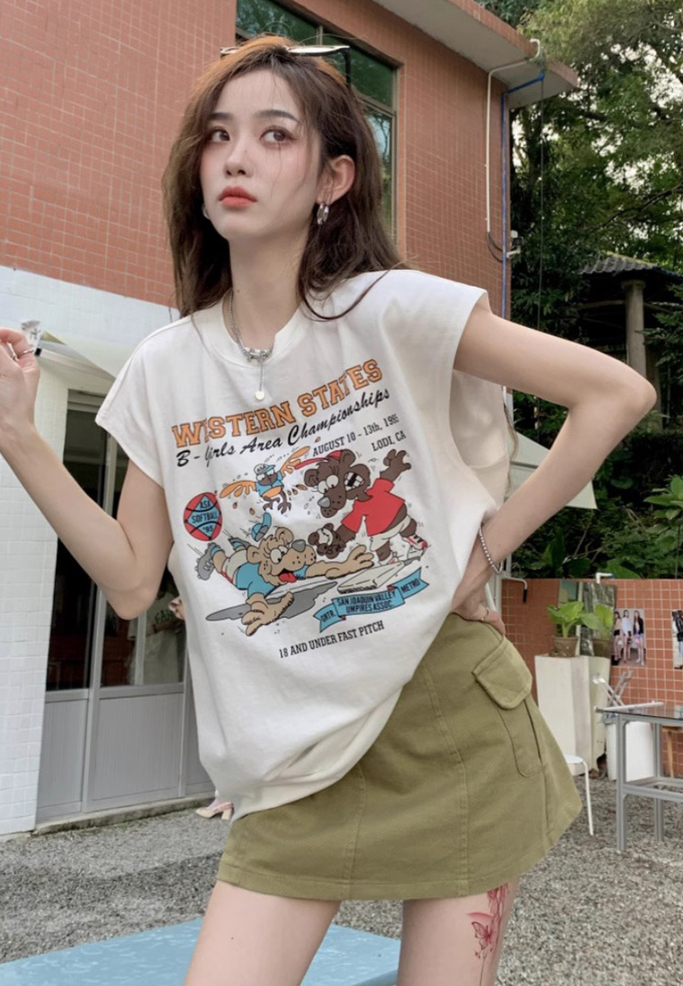 American Retro Thin Cotton Sports Vest Sleeveless T-shirt CA25061775W