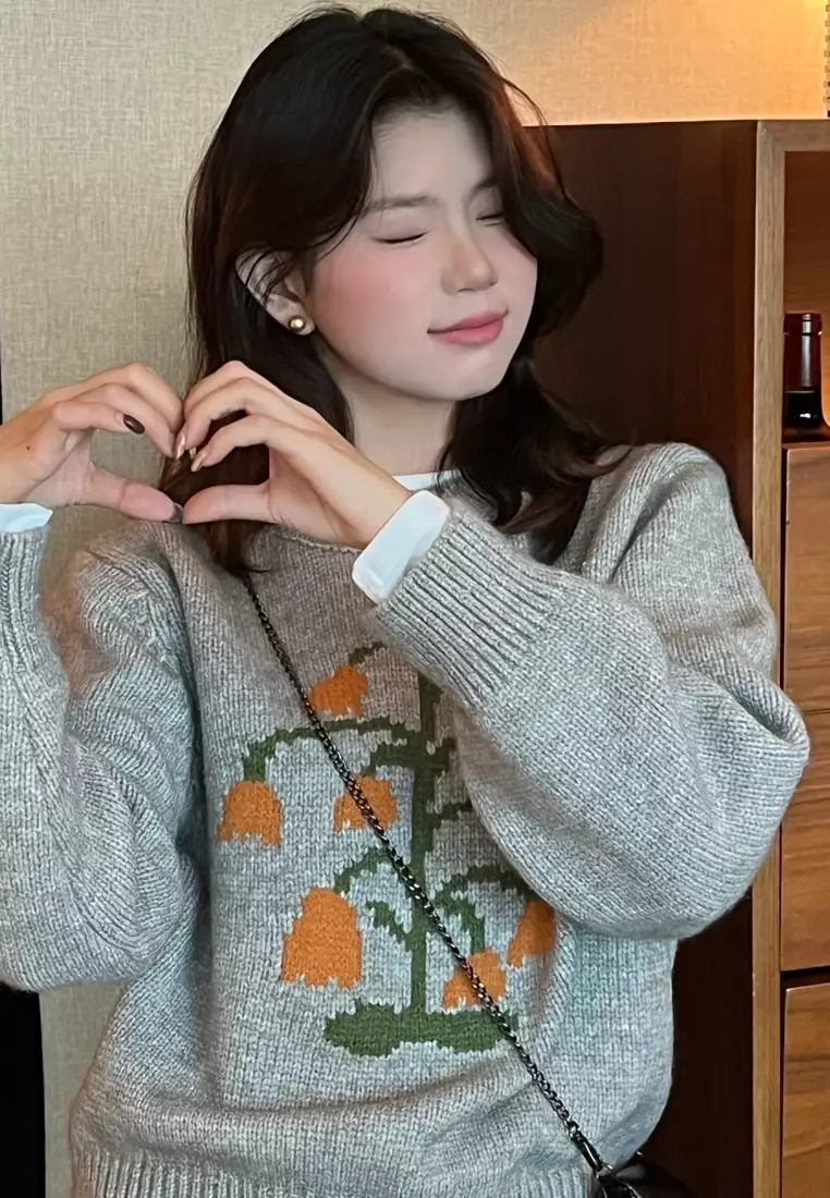 Temperament new flower pattern knitted sweater top K112603BE