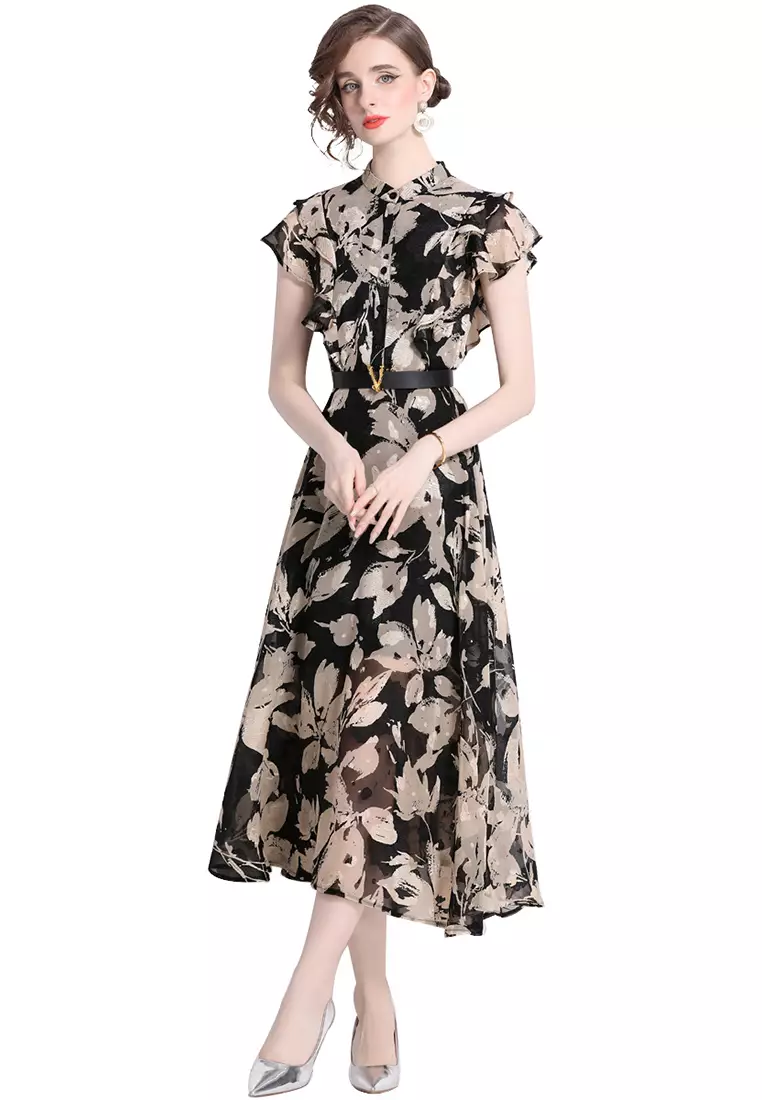 Slim fit printed lace up dress CA24092319YE