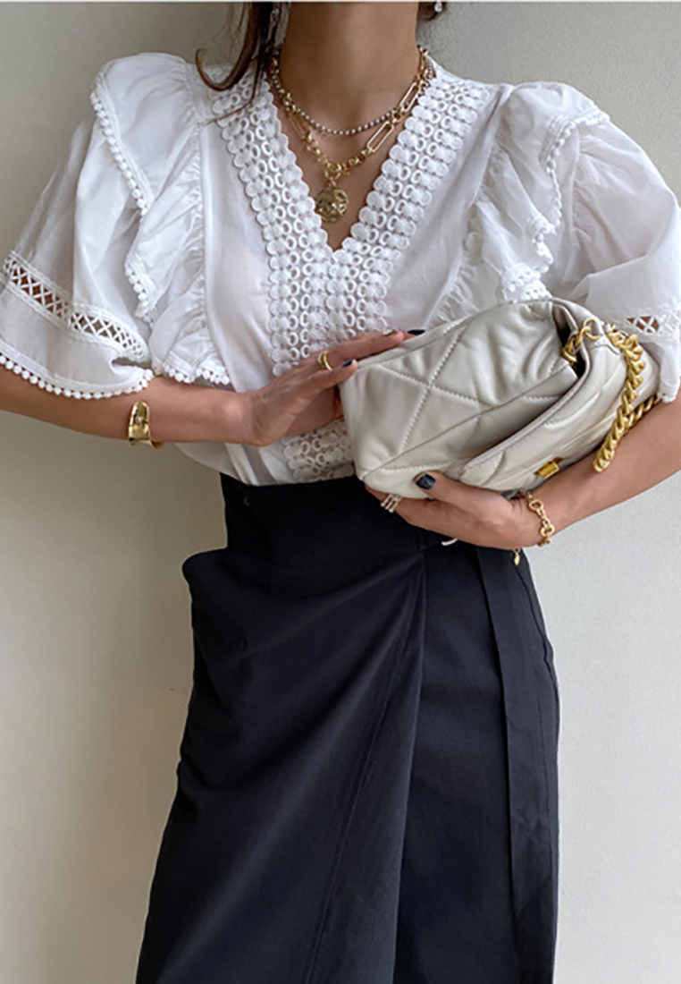 2025 new French hollow crochet patchwork shirt CA25021315W