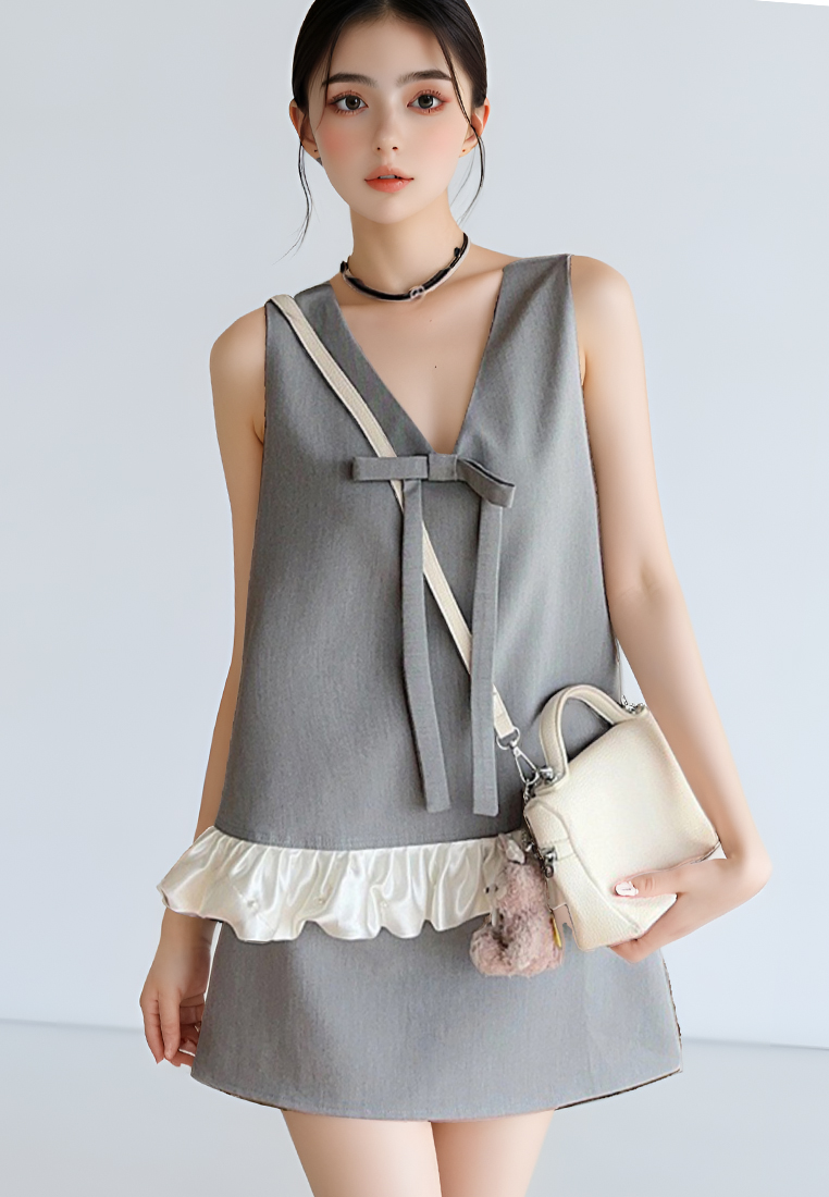 Summer Sleeveless Loose Bow Vest High-Waist Hip-Wrap Skirt Two-Piece Set CA25061776BK