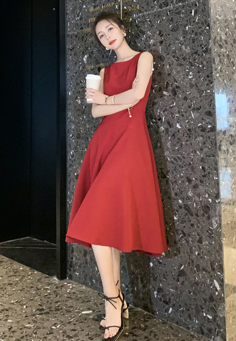 2024 Evening Dress Style Sleeveless Slim Fit Solid Color Dress CA24041076W
