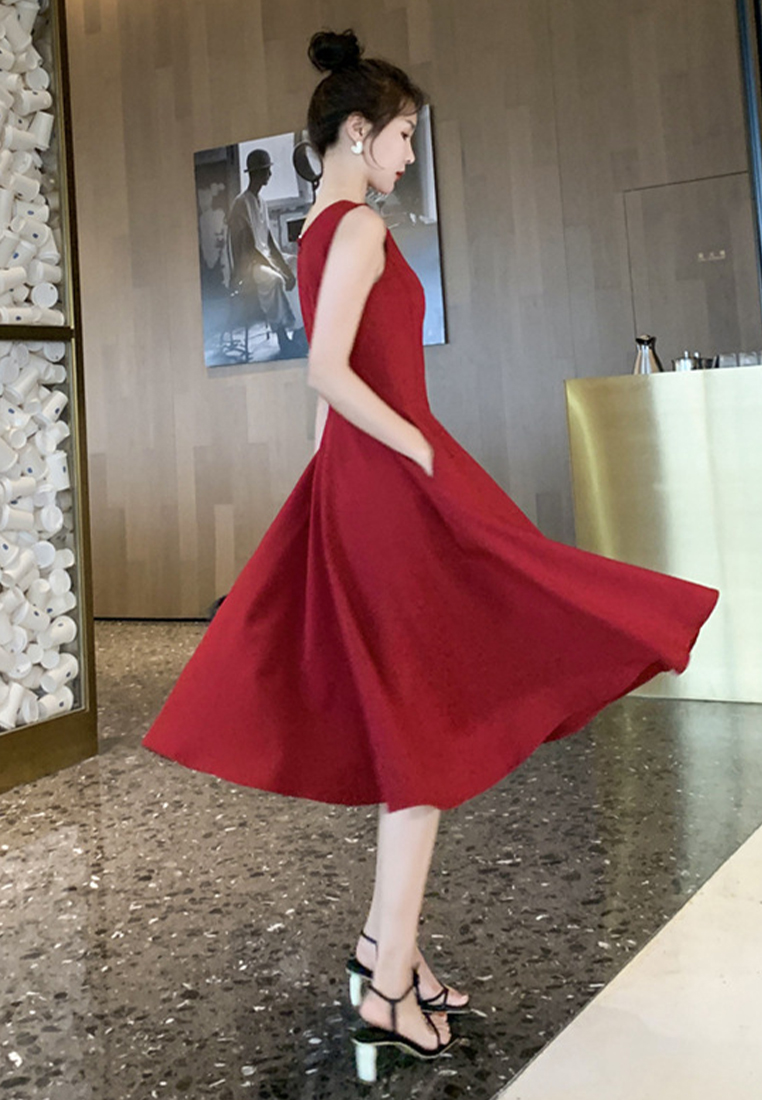 2024 Evening Dress Style Sleeveless Slim Fit Solid Color Dress CA24041076W