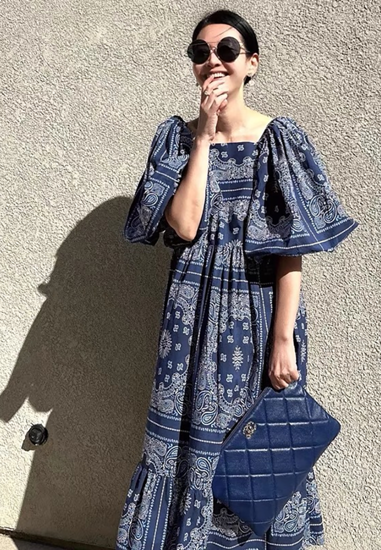 Korean chic summer puff sleeve dress CA25032401BL