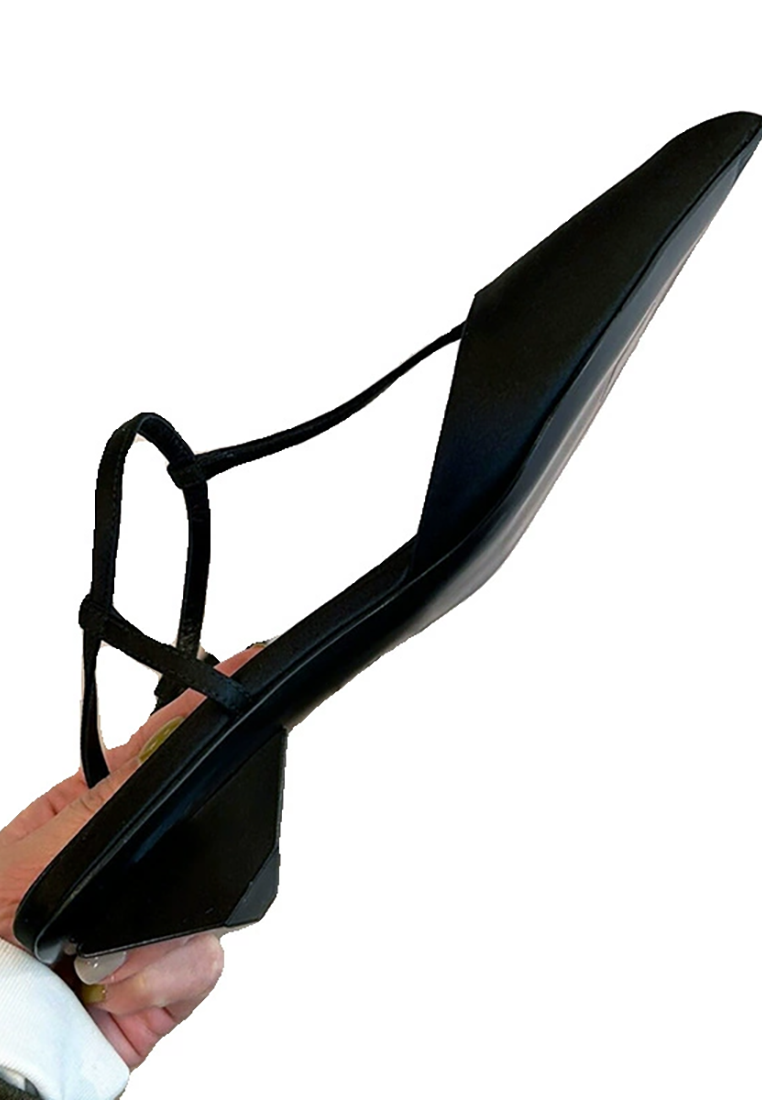 French new satin mid-heel pointed shoes CA25021345BK