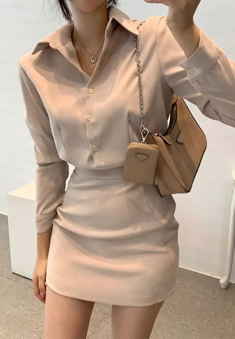 French style fashionable waist cinching solid color dress CA24092741BK