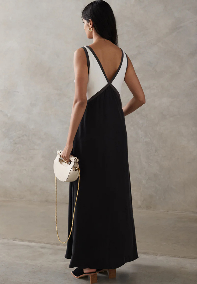 Fashionable sleeveless color blocked large swing dress CA25042277GR