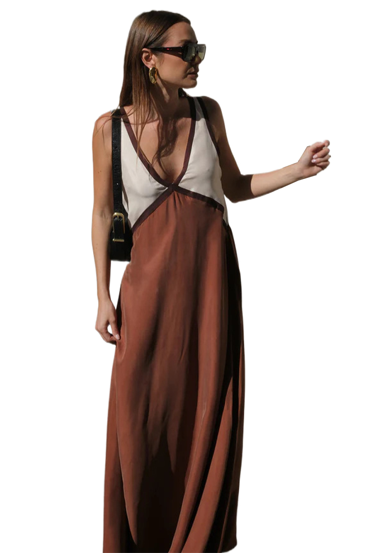 Fashionable sleeveless color blocked large swing dress CA25042277GR