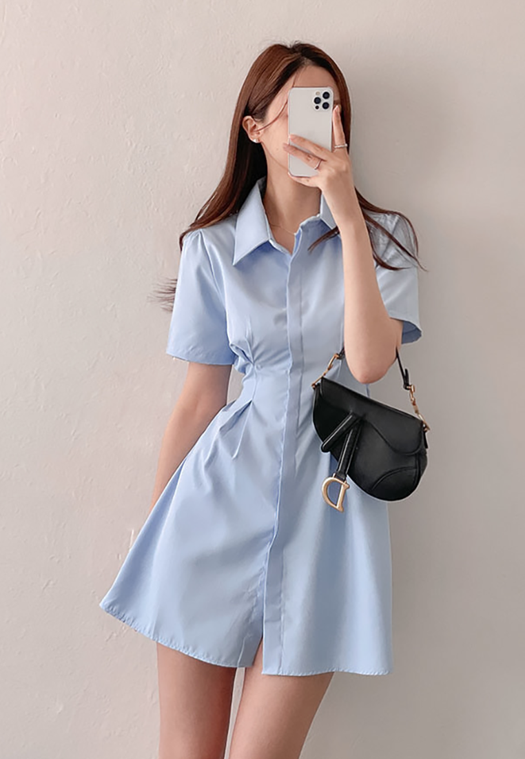 French solid color waist slimming dress CA25032727BL