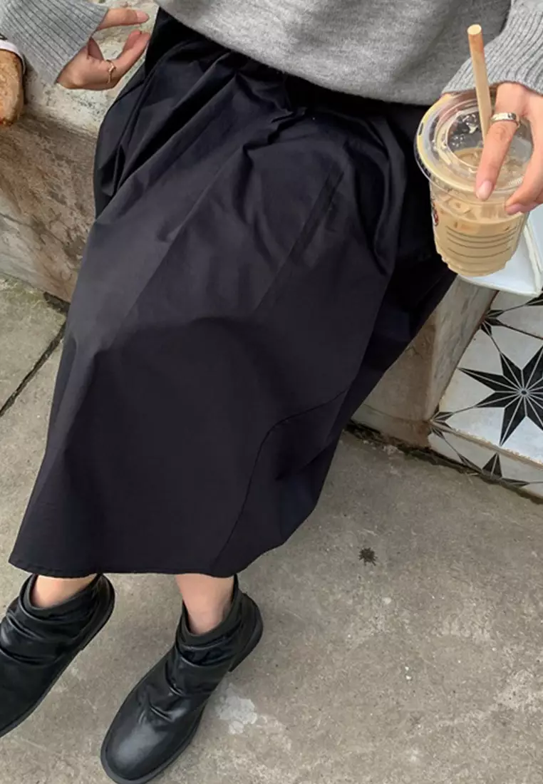 Cotton Loose High-Waisted Crotch Skirt A21090611BK-S