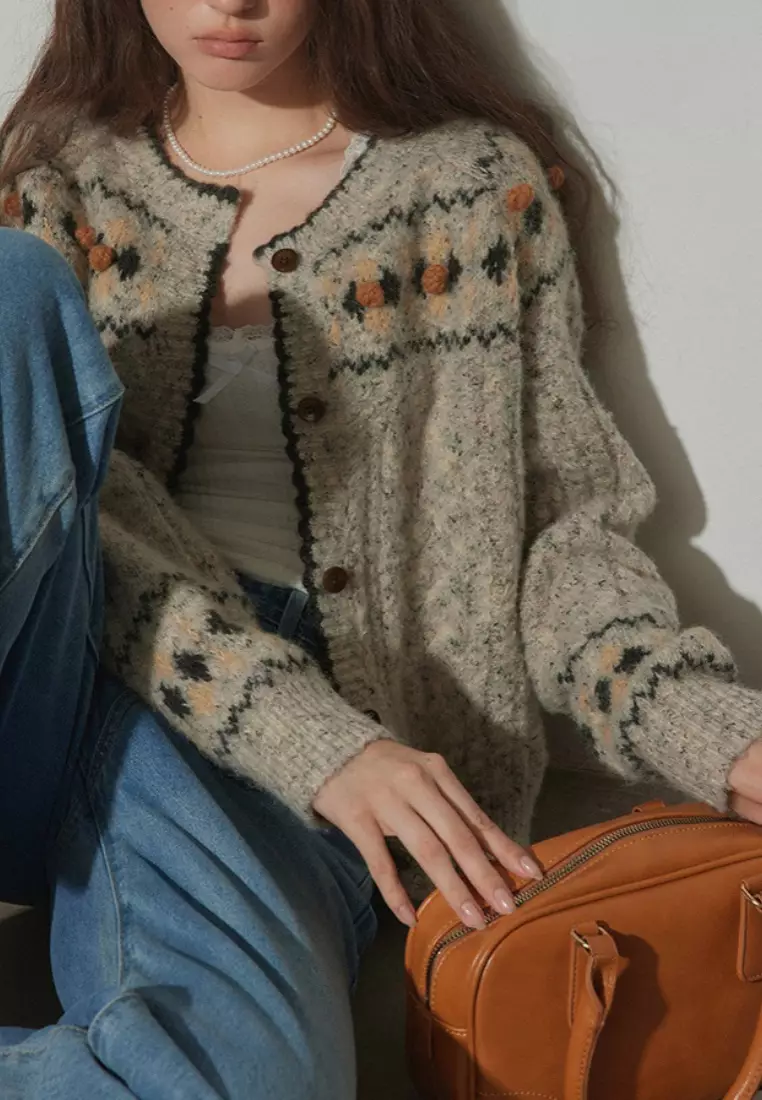 Retro style new flower pattern knitted sweater jacket Cardigan K120301