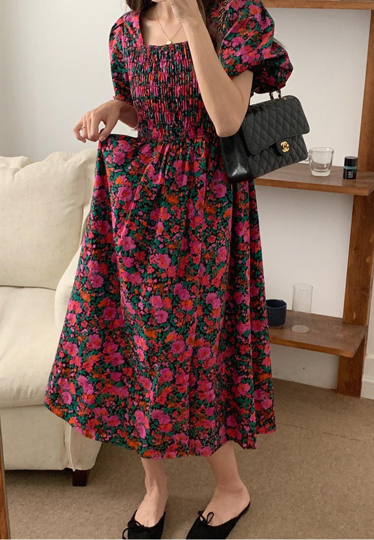 Korean Retro Square Collar Strap Dress CA25032754RD