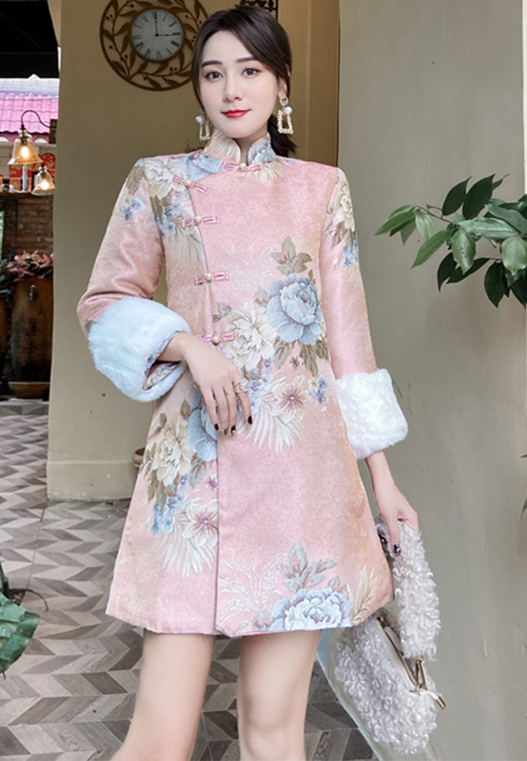 Cheongsam retro jacquard embroidery thickened cotton jacket dress CA122708