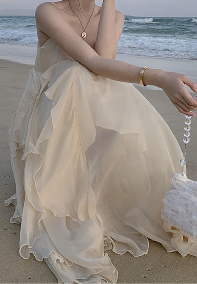 French halter dress with ruffled hem CA25061779BE