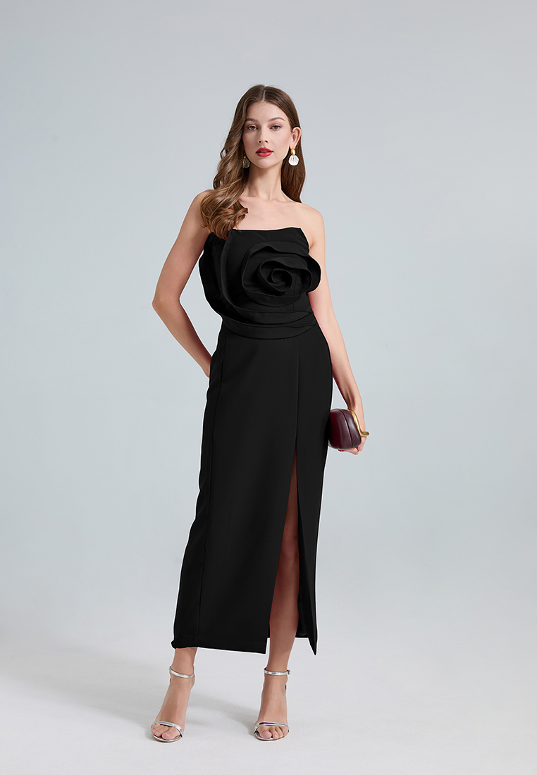 French 3D rose tube top with side slits for dinner party dress CA25021320RD