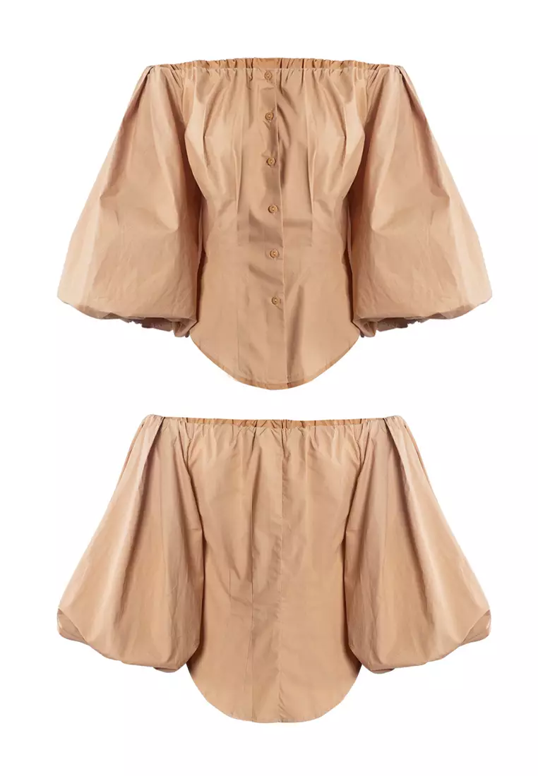 New design long sleeve puff lantern sleeve off shoulder shirt top A121824BW