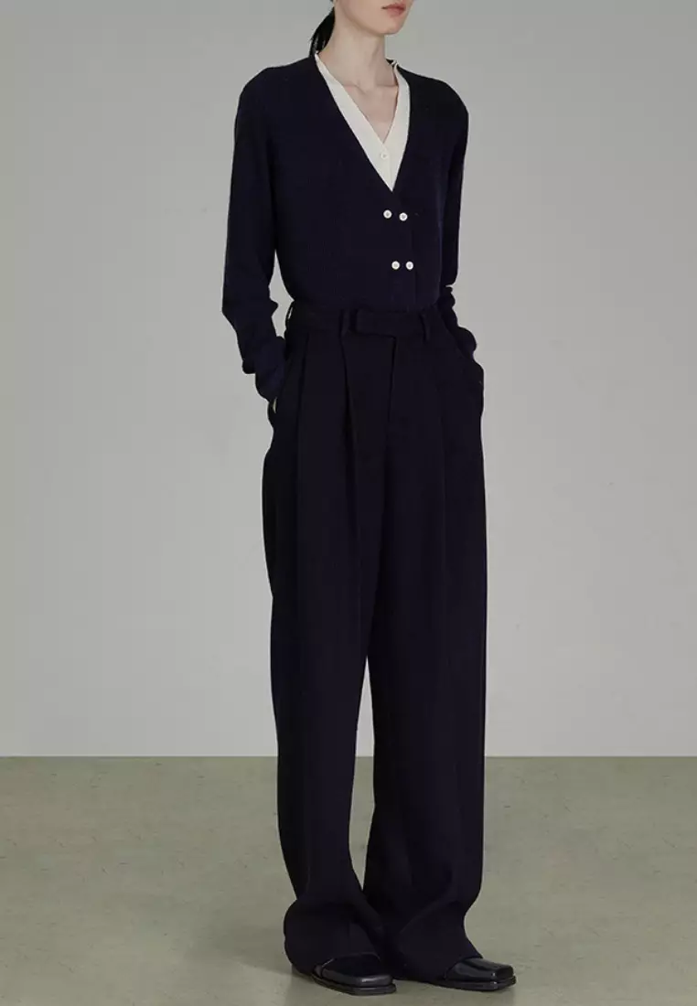 Temperament new color block V-neck knitted fake two-piece top K112505GY