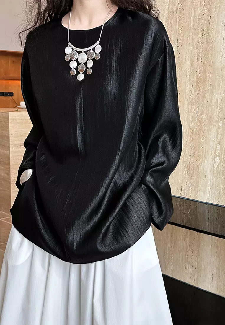 Minimally soft round neck loose top CA24092352RD