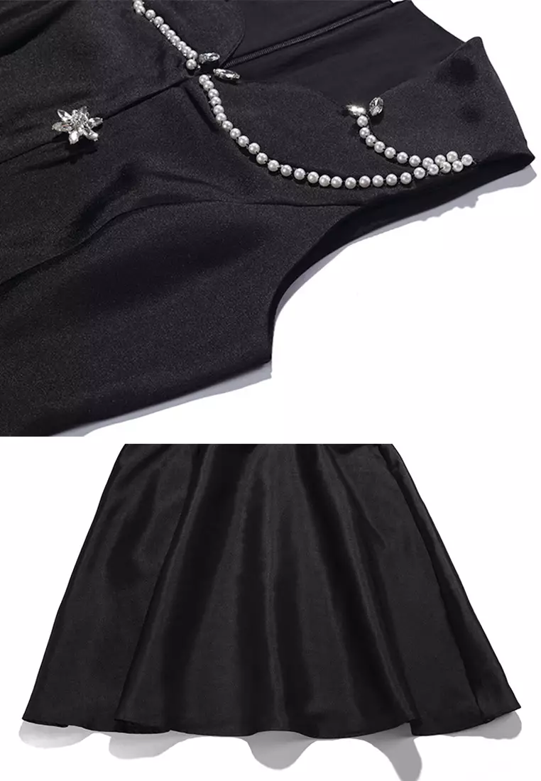 French style light luxury elegant solid color dress CA24102513BK