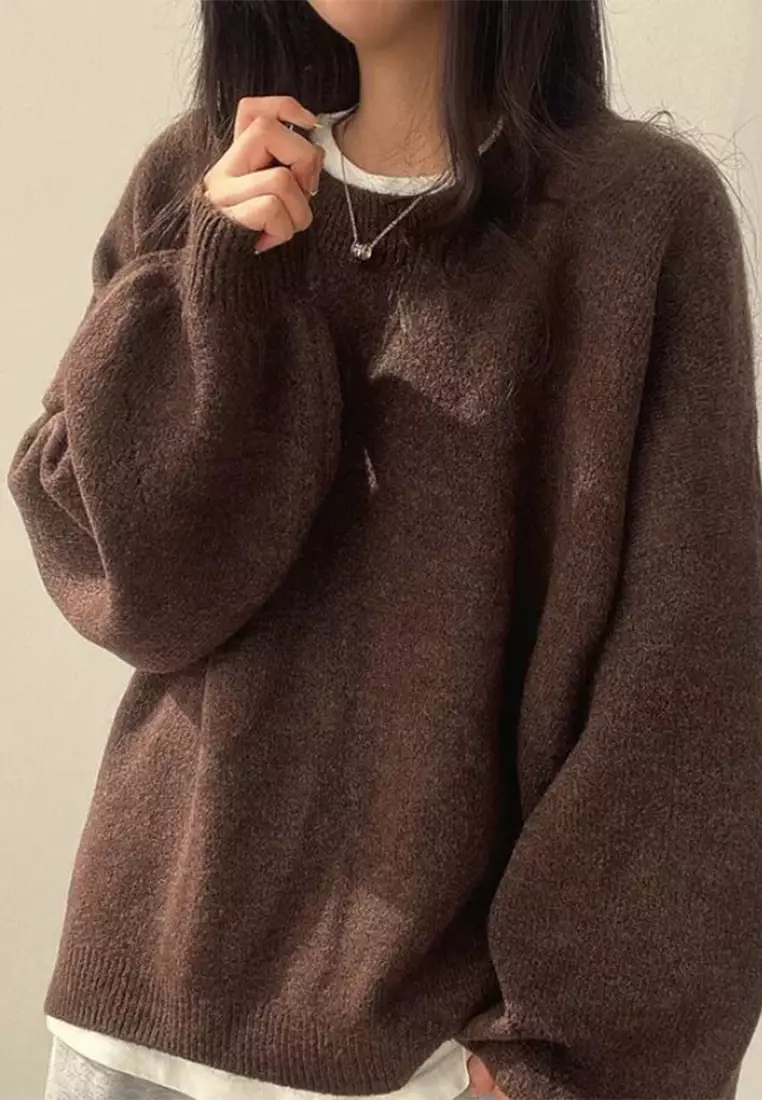 Casual versatile long sleeved warm knit sweater CA24092732BW