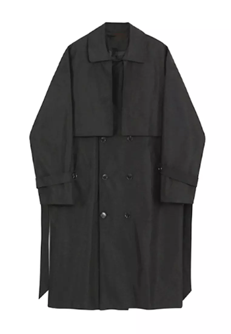 Fashion men's double breasted mid length trench coat CA091922BK-L