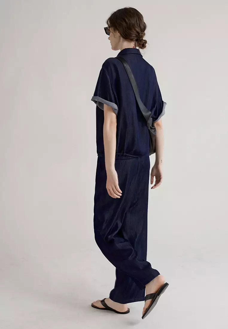 Retro denim loose pants short sleeved shirt set CA24092310