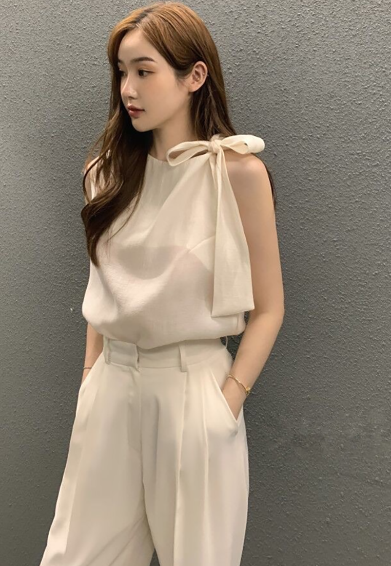 New summer French bow tie sleeveless shirt CA25052001W