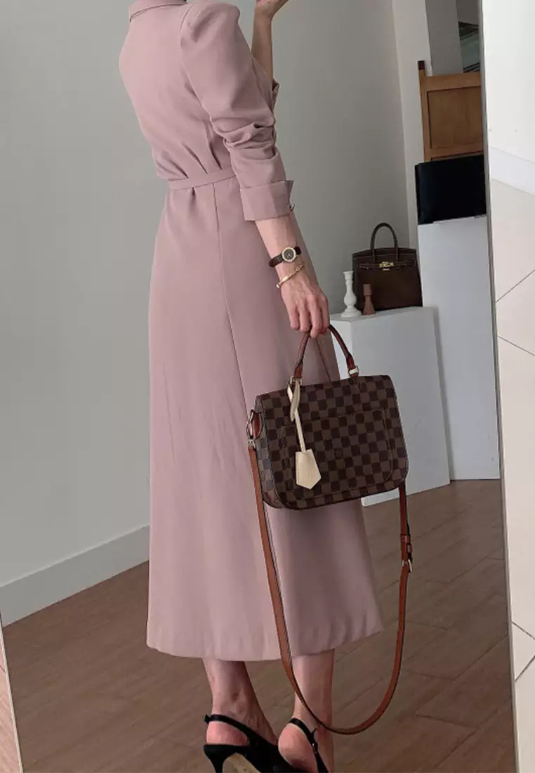 French style waist cinching solid color long dress CA24092723PI