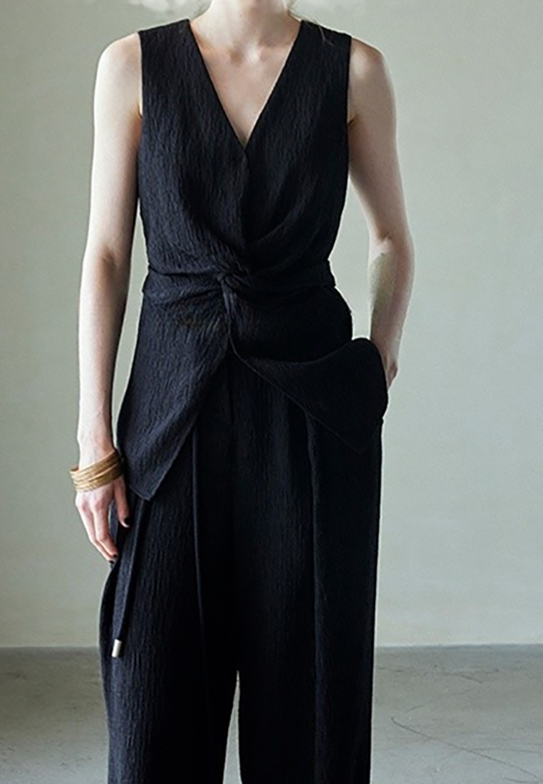 Summer V-neck sleeveless top and wide-leg pants set CA25052101BE