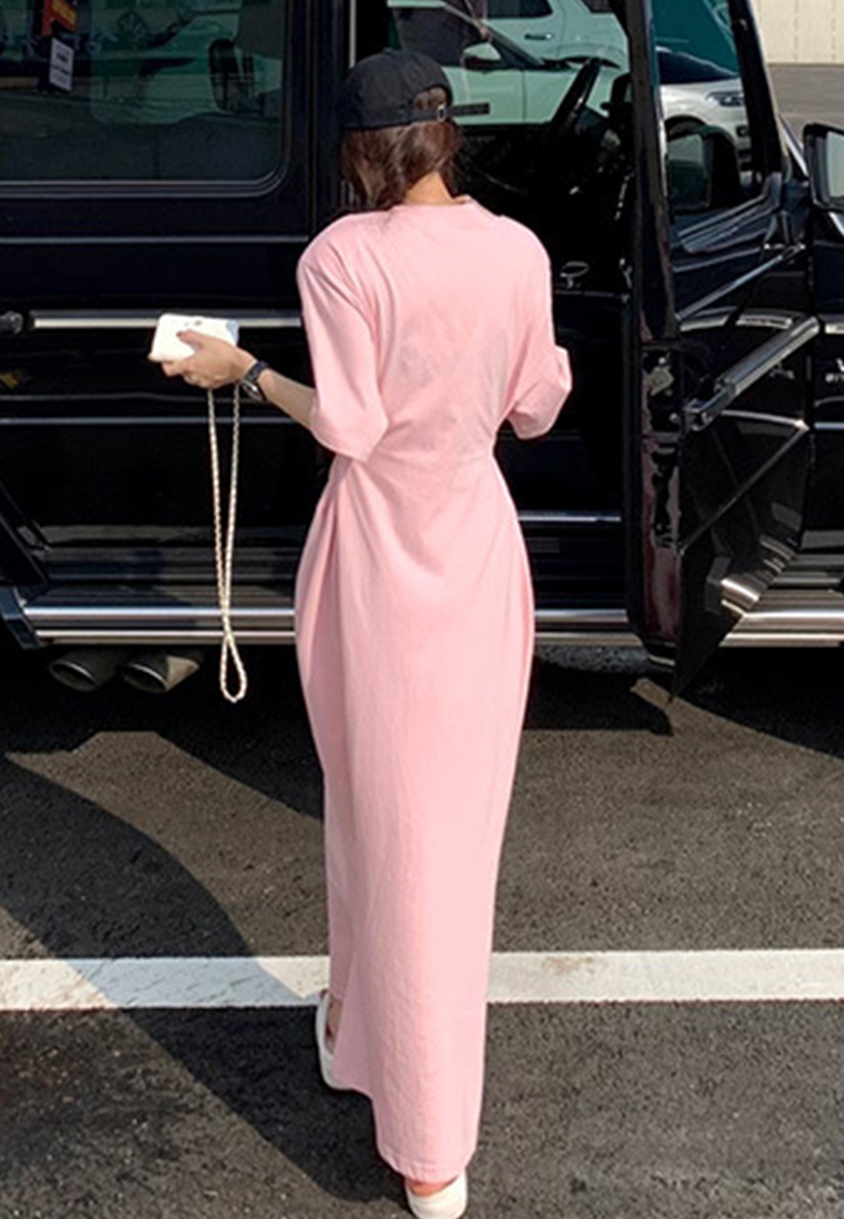 New casual round neck solid color short sleeved dress CA25032743PI