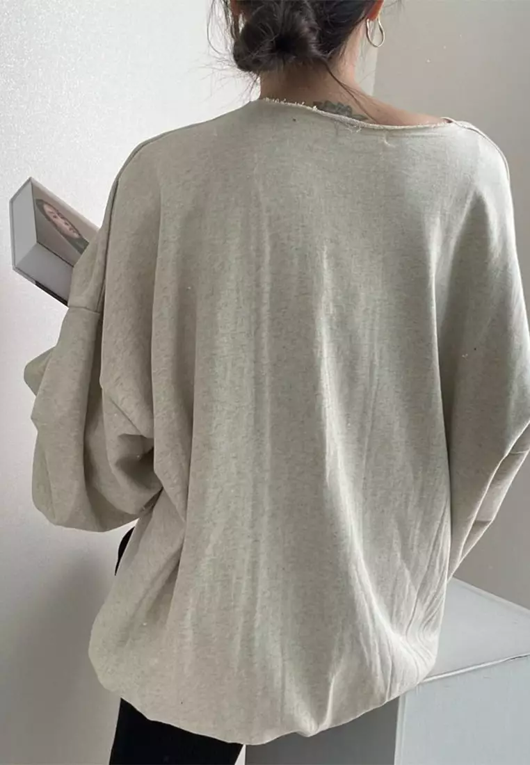 Vintage lace up lantern sleeve loose top CA24092514GY