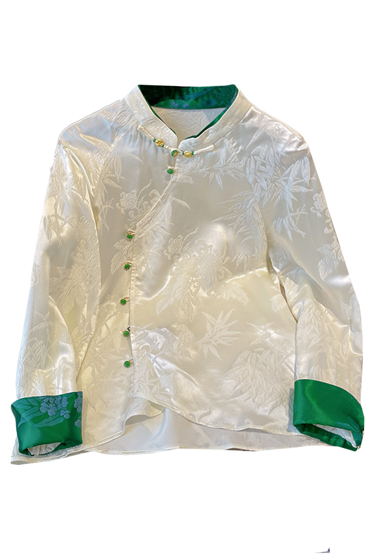 Luxurious high end retro jacquard silk shirt women top CA010617