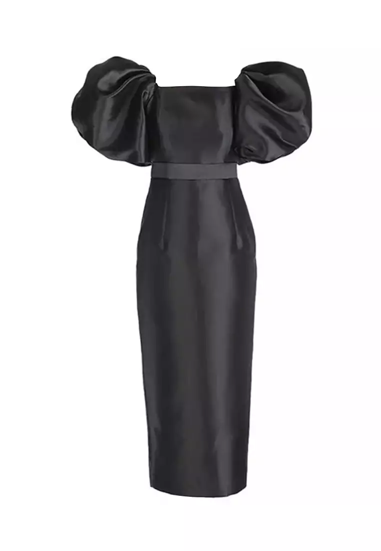 Elegant bubble sleeve slim fit dress CA24102532BK