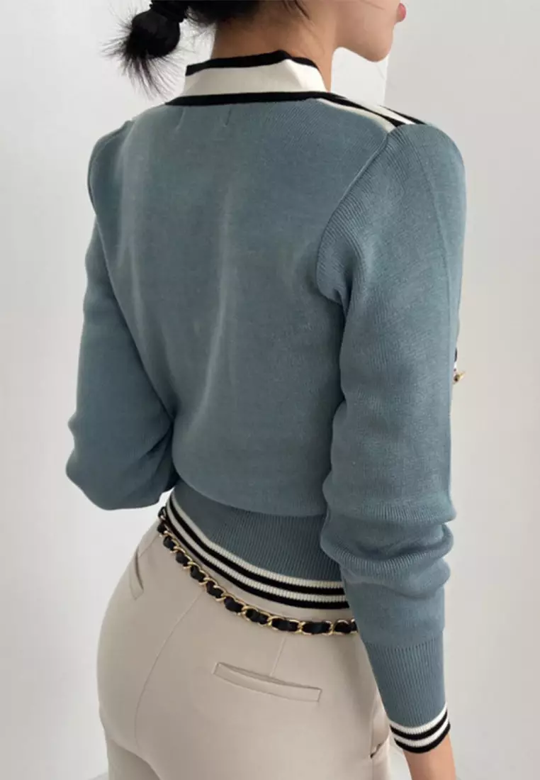 Vintage patchwork knitted cardigan sweater CA24092747BL