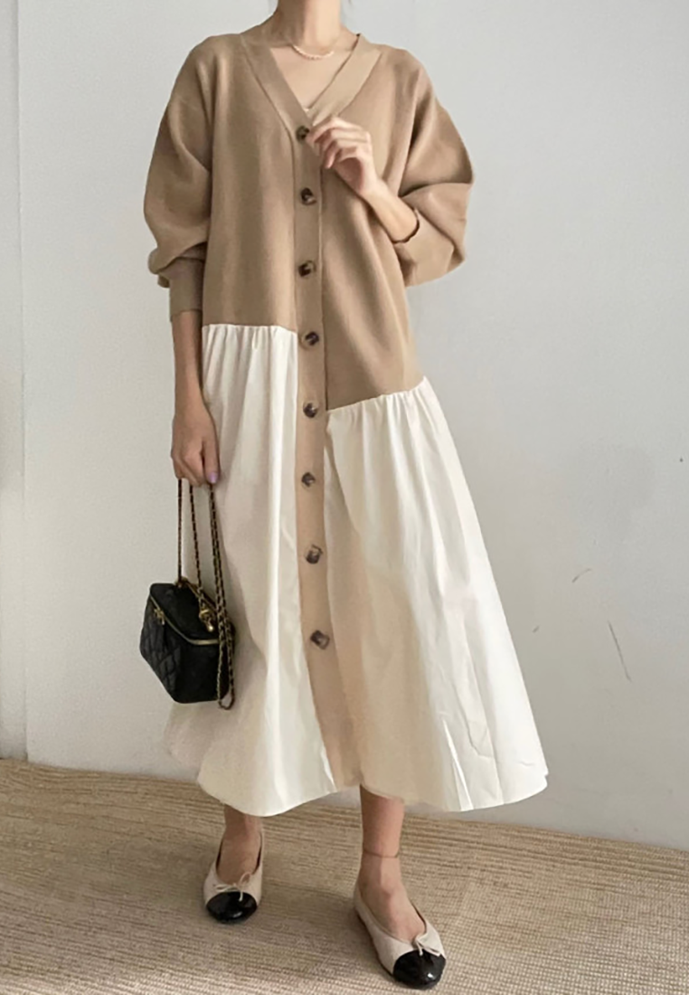 2024 new casual V-neck irregular splicing contrasting dress K093002