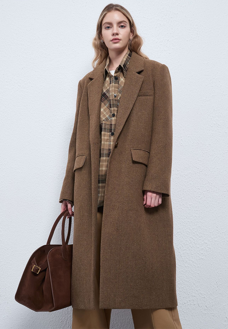 Autumn/Winter Wool-Cashmere Herringbone Long Thickened Coat CA25110708BW