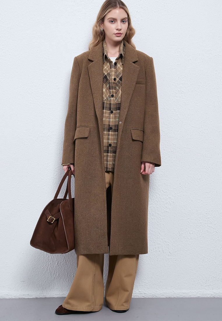 Autumn/Winter Wool-Cashmere Herringbone Long Thickened Coat CA25110708BW