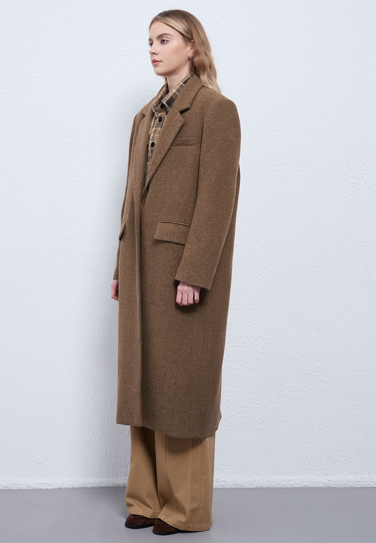 Autumn/Winter Wool-Cashmere Herringbone Long Thickened Coat CA25110708BW