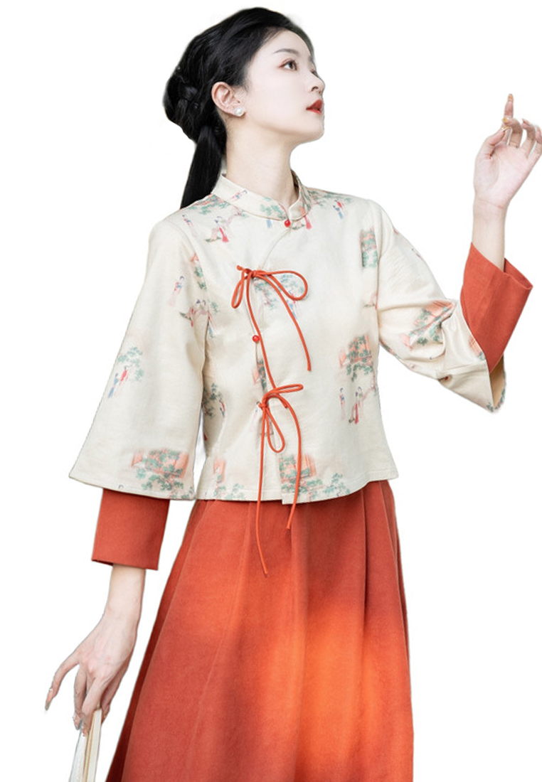 Cheongsam loose and warm deerskin fluff retro two-piece set CA011008