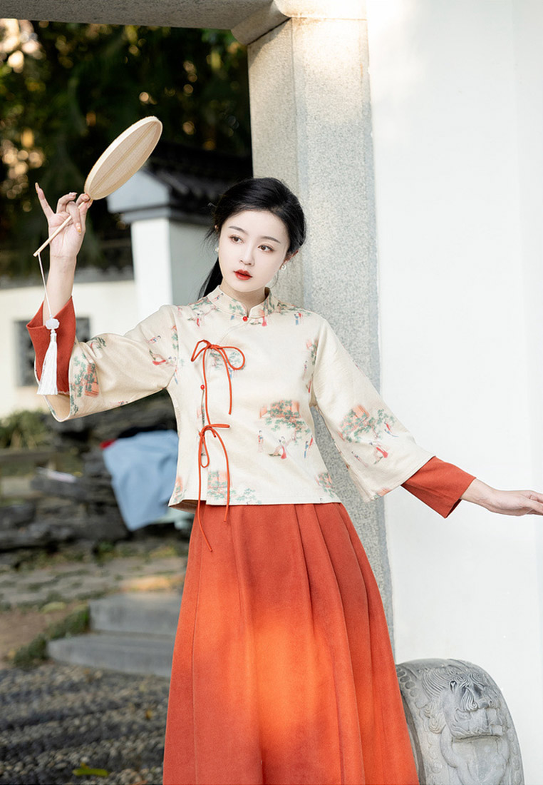Cheongsam loose and warm deerskin fluff retro two-piece set CA011008
