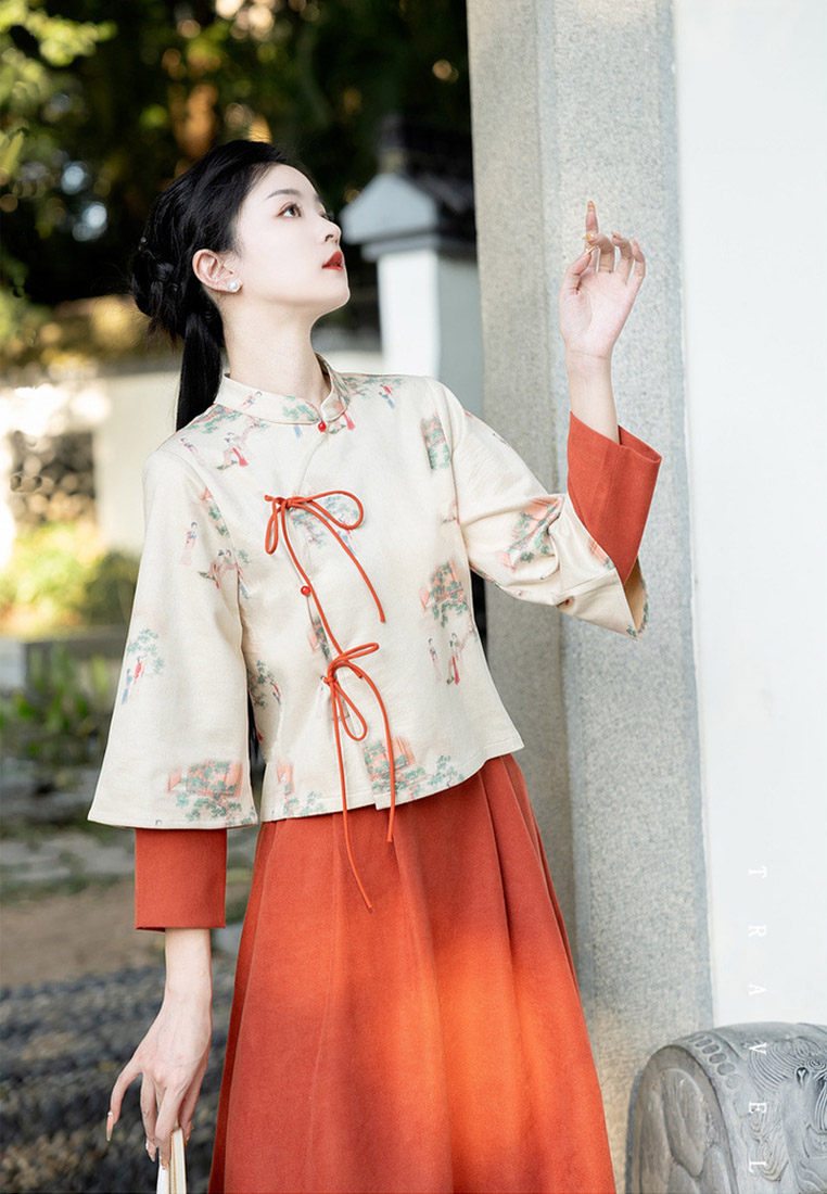 Cheongsam loose and warm deerskin fluff retro two-piece set CA011008