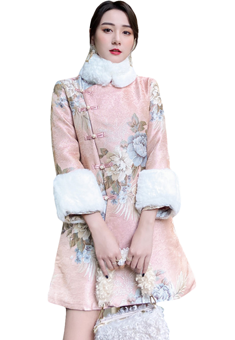 Cheongsam retro jacquard embroidery thickened cotton jacket dress CA122708
