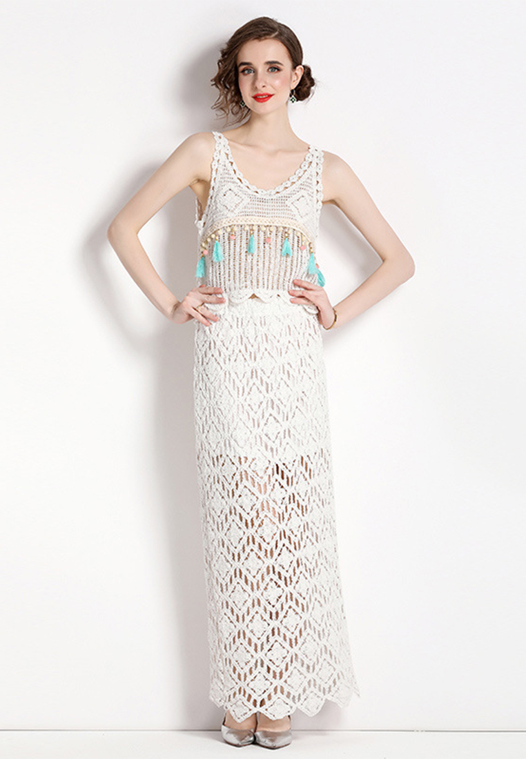 2024 suspender short crochet vest, medium length skirt two-piece set CA4021908W