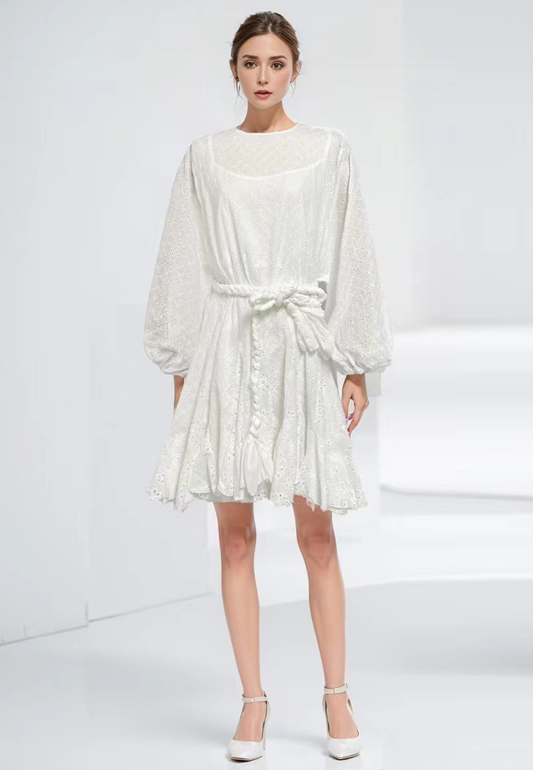 2024 Autumn New Round Neck Embroidered Short Dress CA24081608W