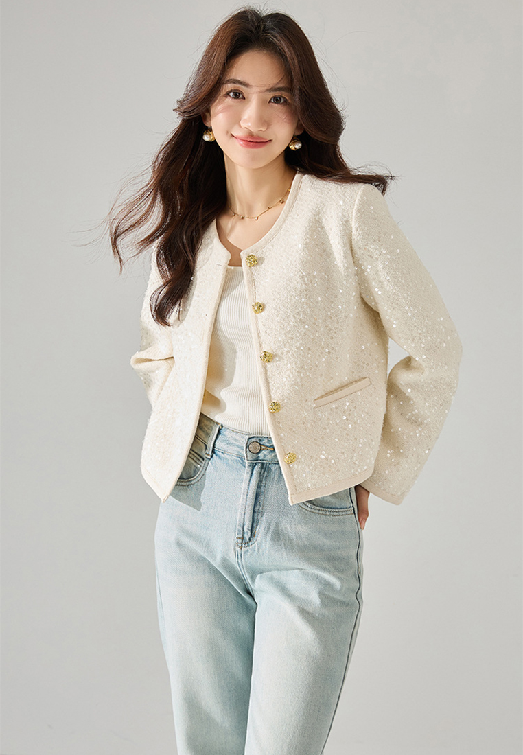 2024 Autumn white retro bead top CA24091108BE