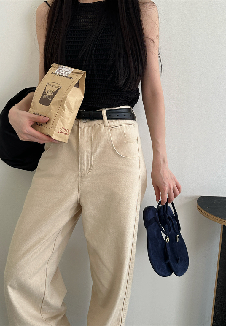 Retro metal buckle thong flat sandals CA25042208BL