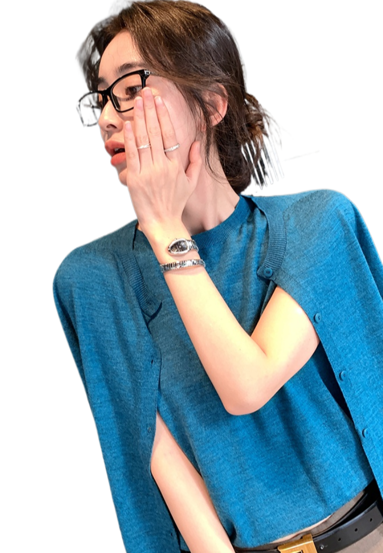 Knitted Off-Shoulder Vest Casual Cardigan Set CA25110308RD